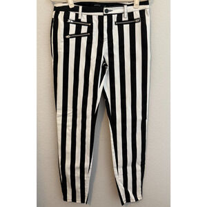 Arc & Co. Black White Vertical Stripe Skinny Pants Zip Detail Women’s Size M
